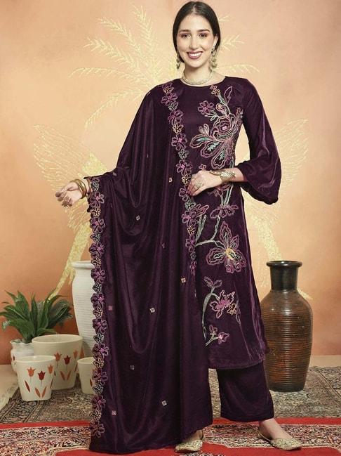 stylee lifestyle purple embroidered unstitched dress material