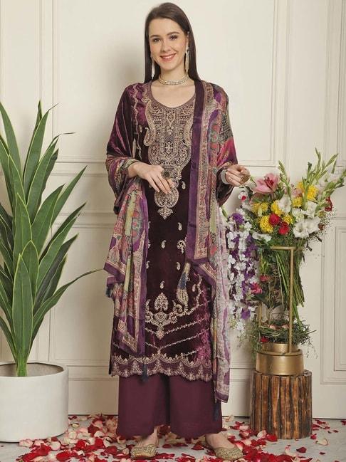 stylee lifestyle purple embroidered unstitiched dress material
