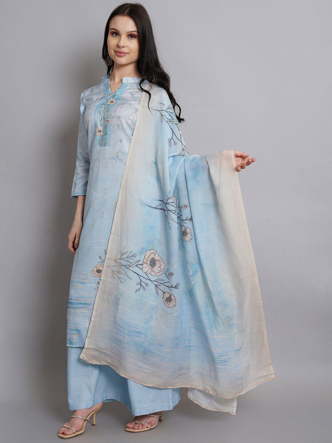 stylee lifestyle women blue digital print satin unstitched dress material