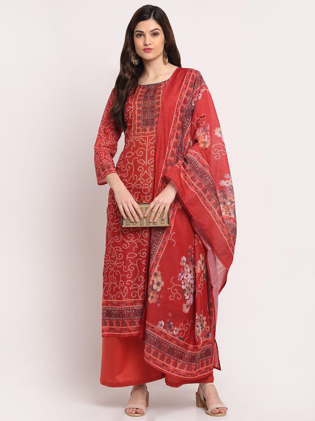 stylee lifestyle women red printed unstitched dress material