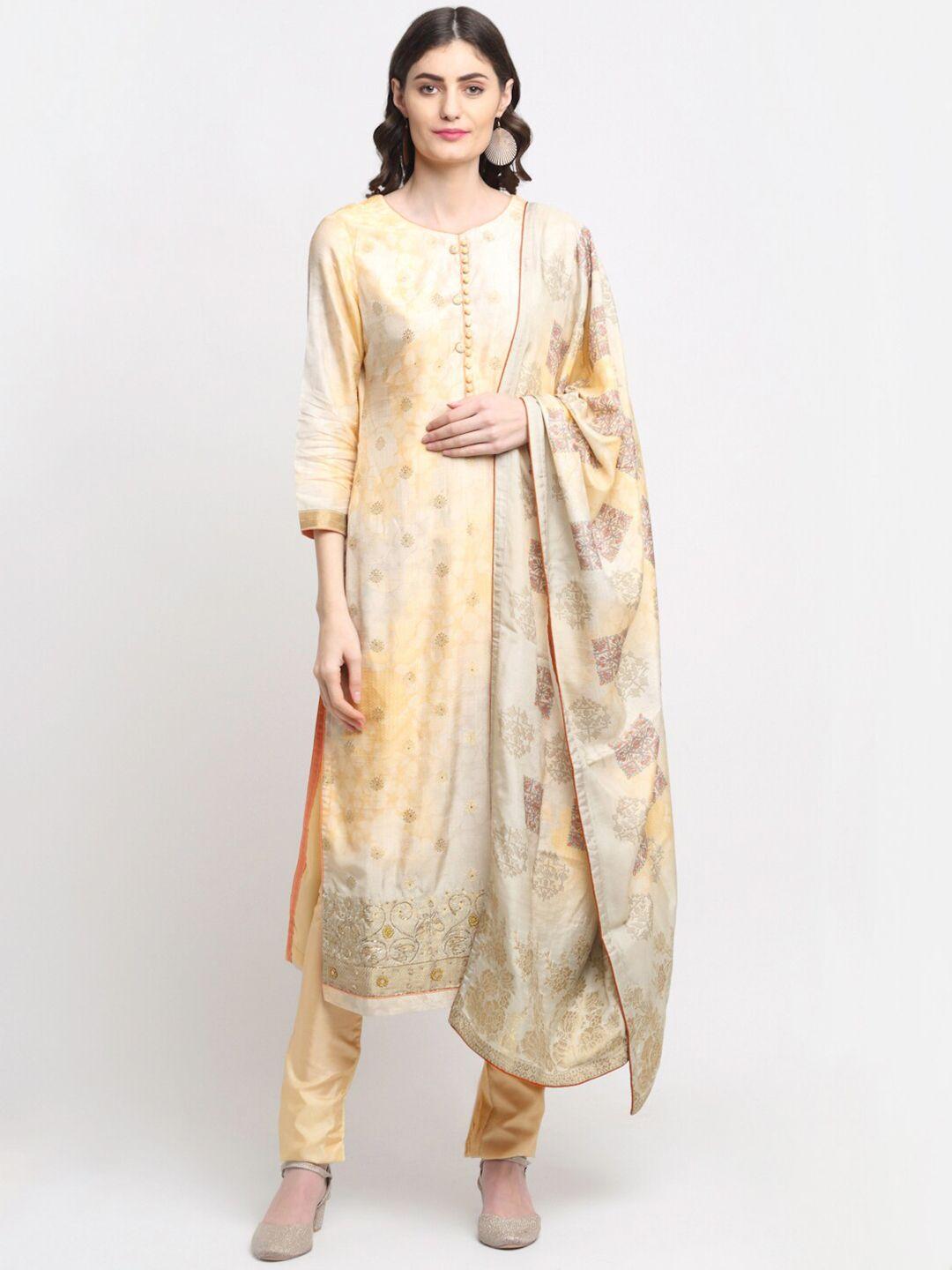 stylee lifestyle yellow & gold-toned unstitched dress material