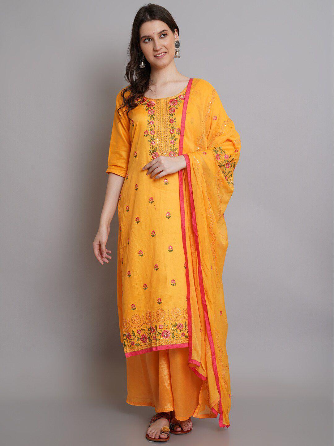 stylee lifestyle yellow & red unstitched dress material