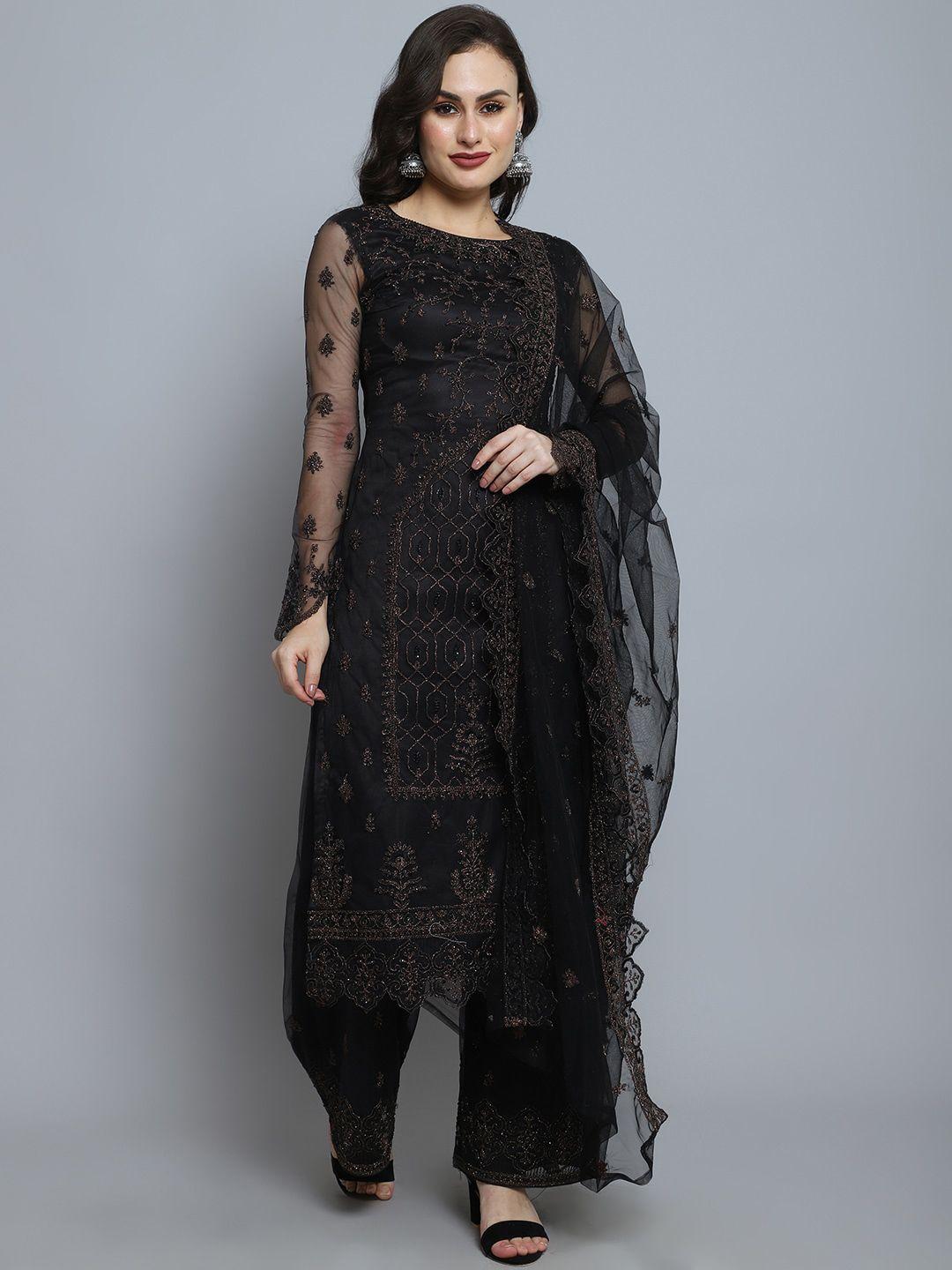 stylee lifestyle black embroidered unstitched dress material