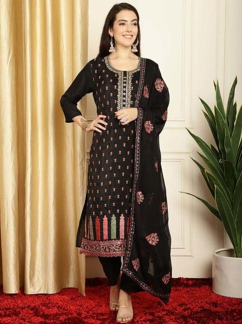 stylee lifestyle black embroidered unstitched dress material