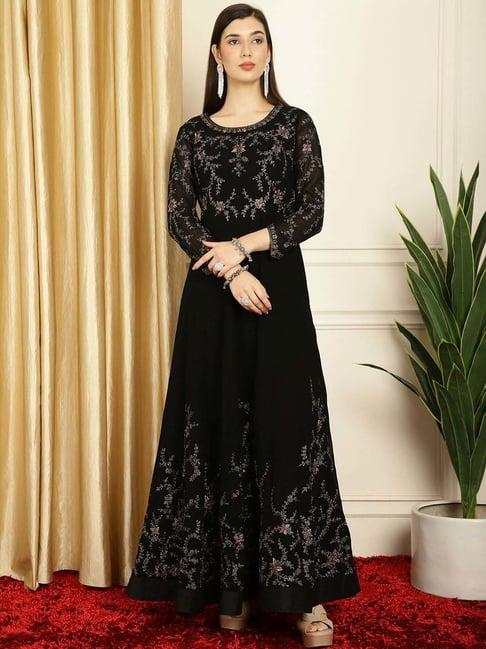 stylee lifestyle black embroidered unstitched dress material