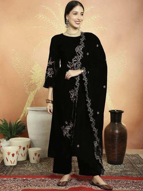 stylee lifestyle black embroidered unstitched dress material