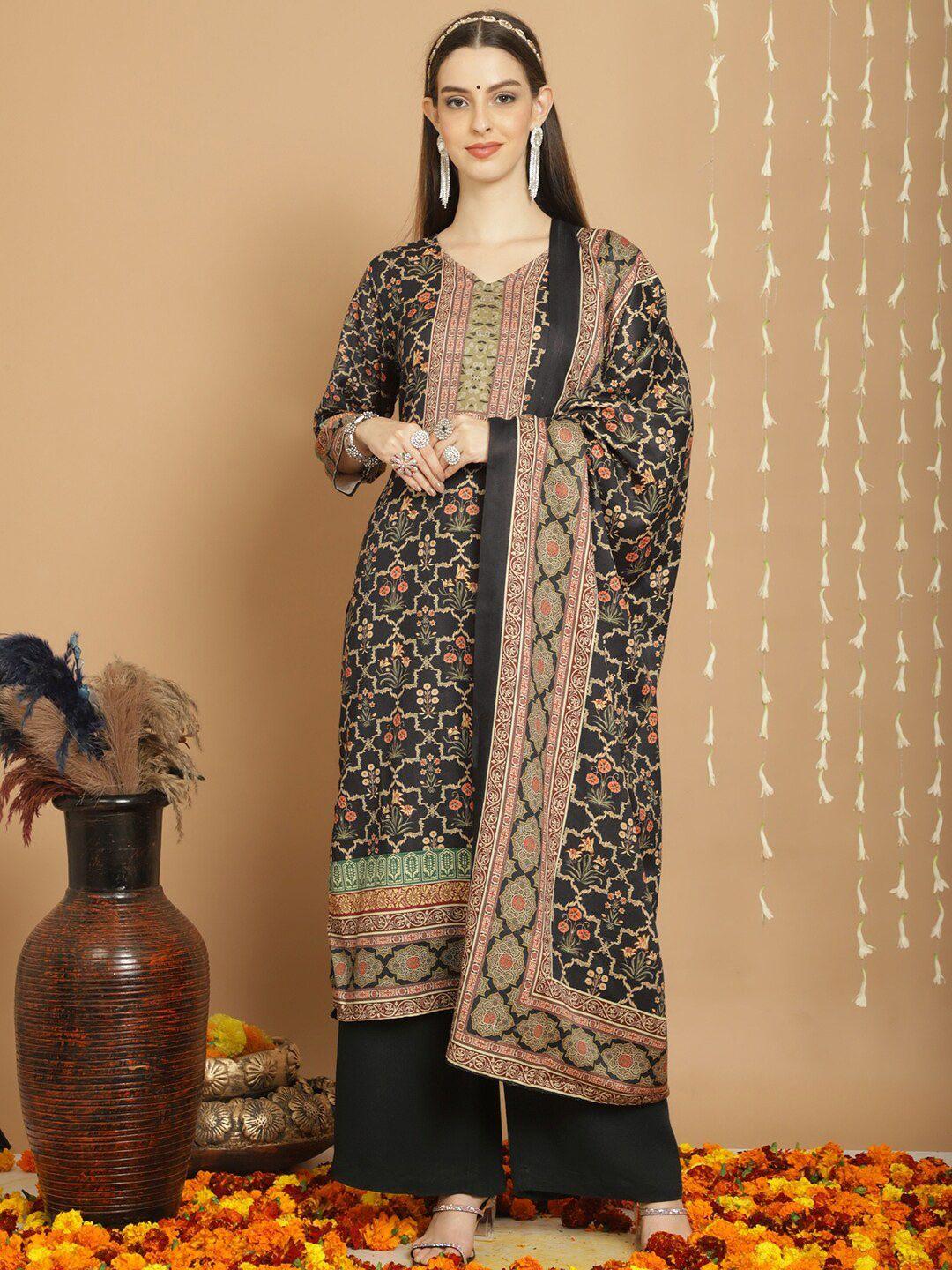 stylee lifestyle black printed unstitched dress material