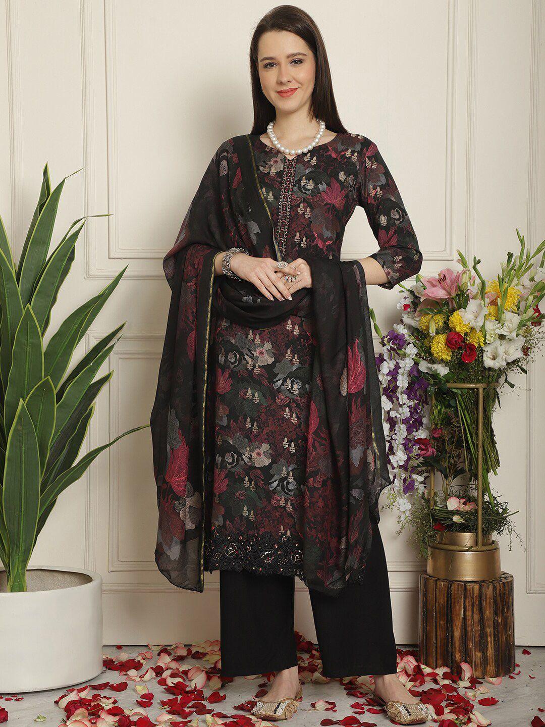 stylee lifestyle black printed unstitched dress material