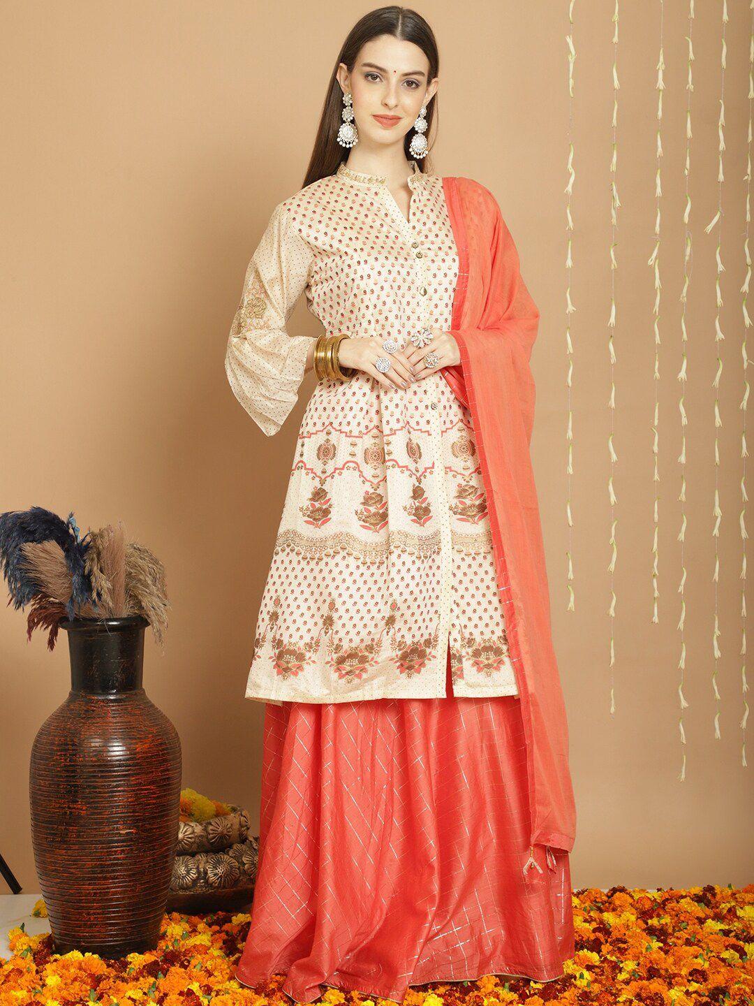 stylee lifestyle cream-coloured embroidered art silk semi-stitched dress material