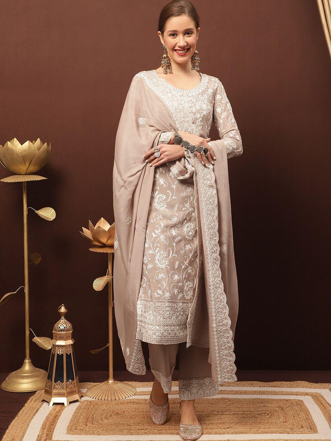 stylee lifestyle embroidered silk chiffon unstitched dress material