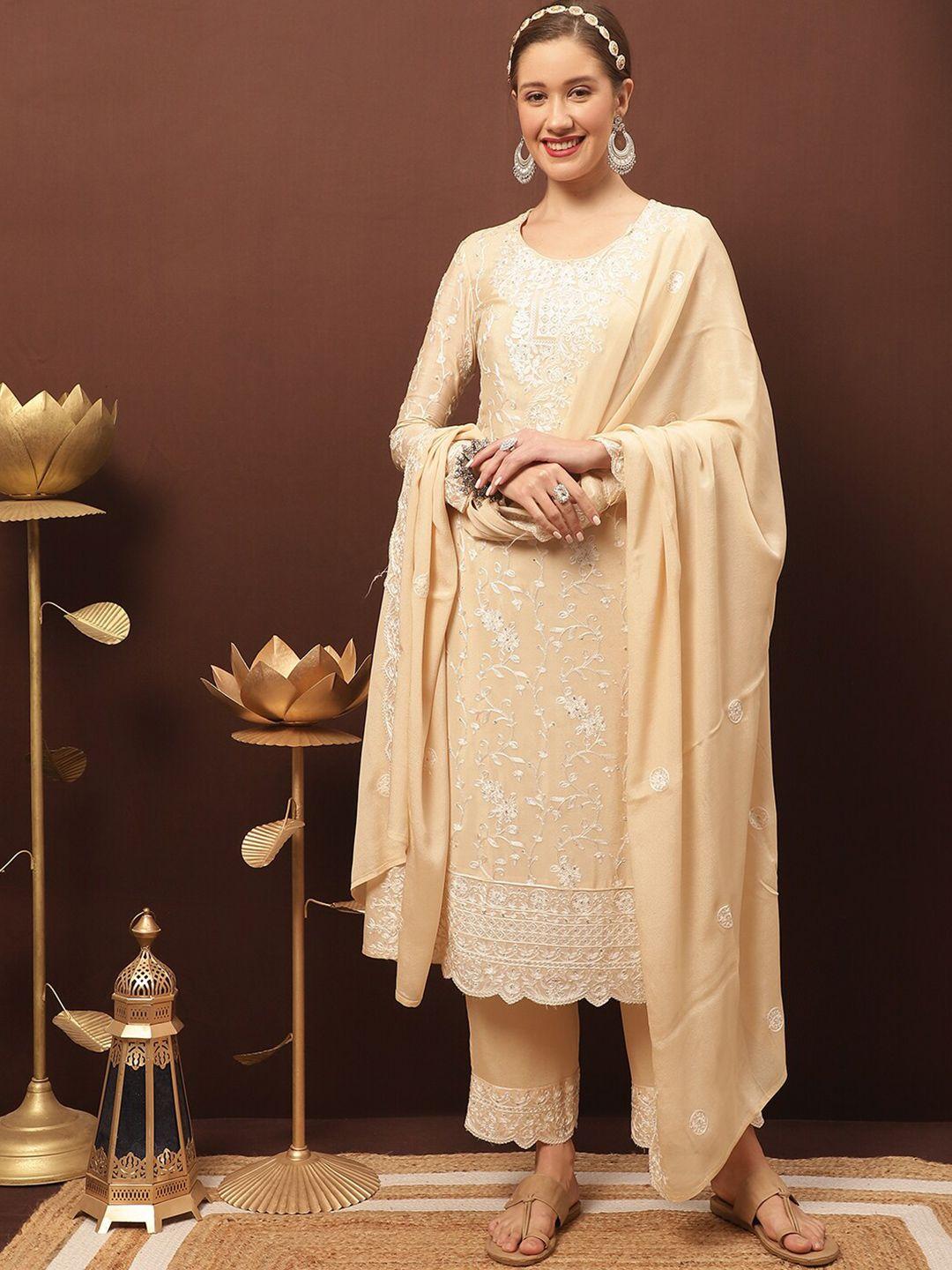 stylee lifestyle embroidered silk chiffon unstitched dress material