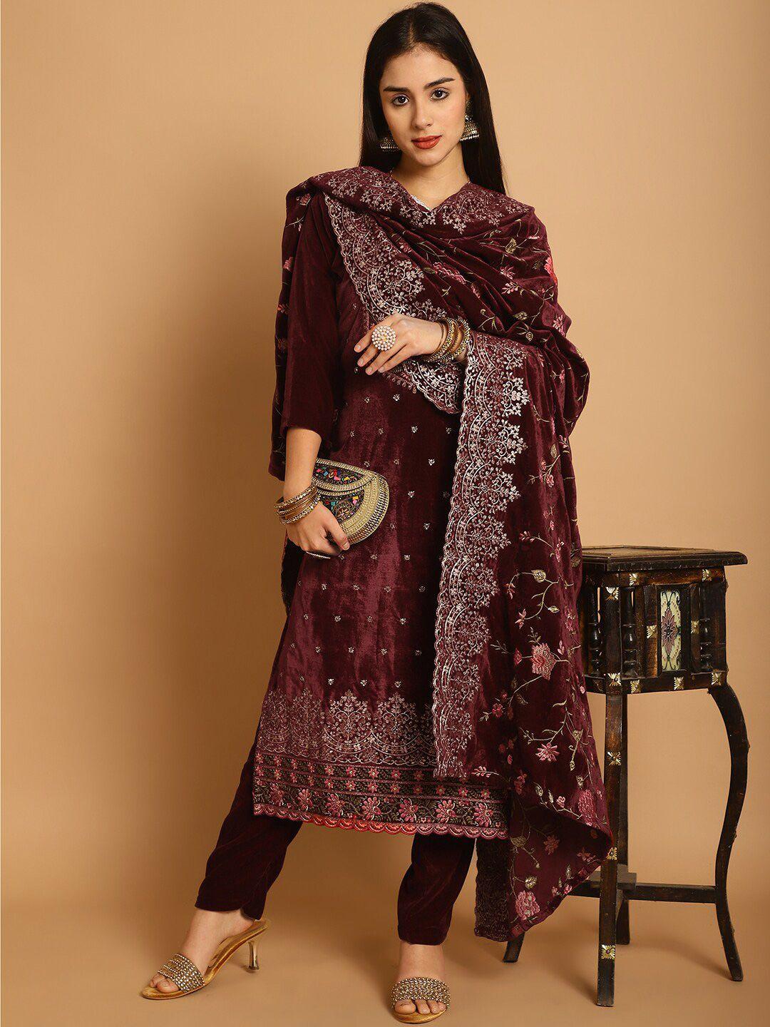 stylee lifestyle embroidered velvet unstitched dress material