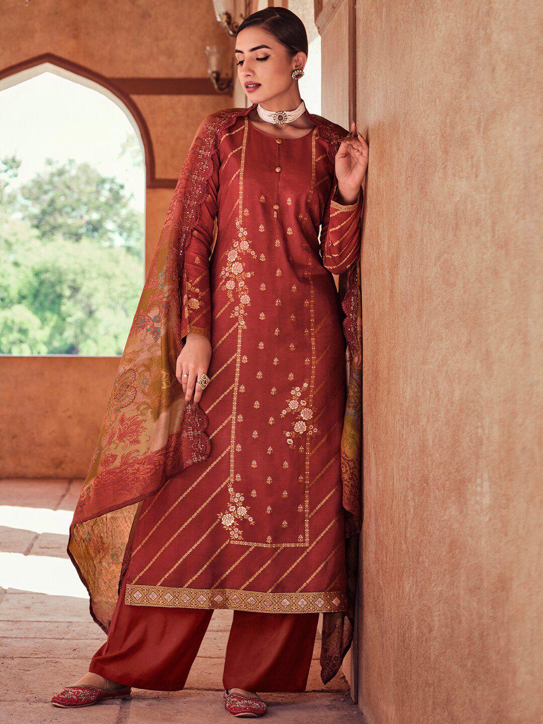 stylee lifestyle ethnic motifs embroidered sequineed pure silk unstitched dress material