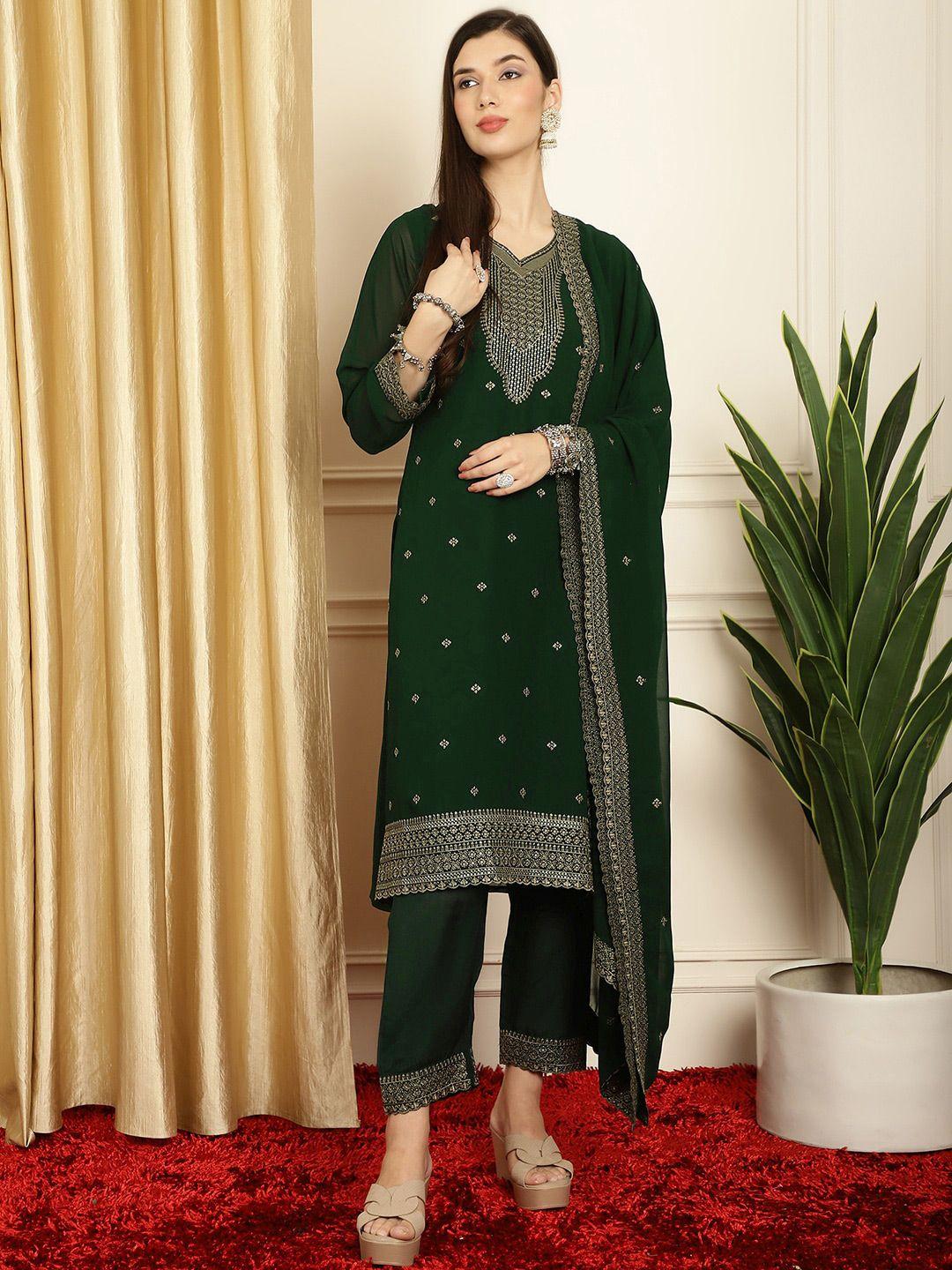 stylee lifestyle green embroidered silk georgette unstitched dress material