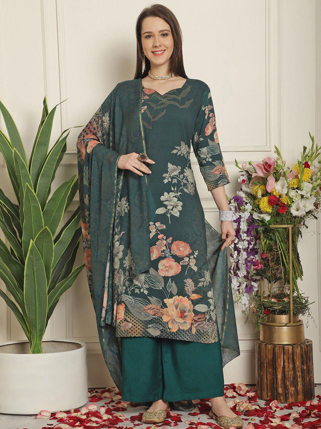 stylee lifestyle green printed unstitched dress material