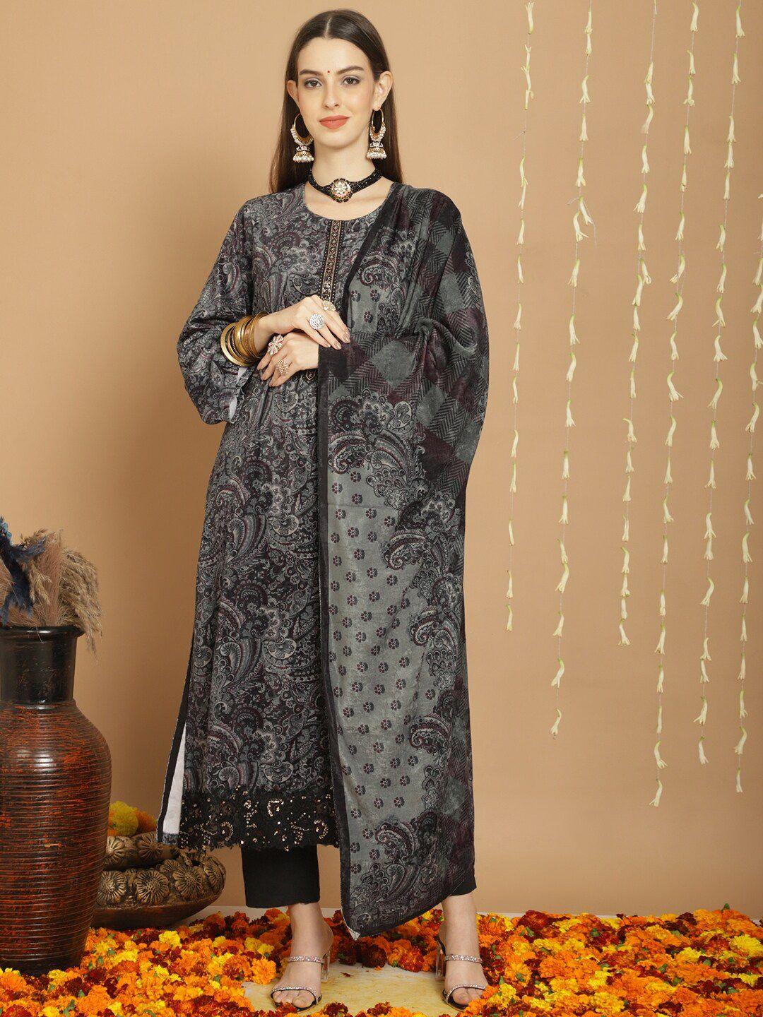 stylee lifestyle green printed velvet unstitched dress material
