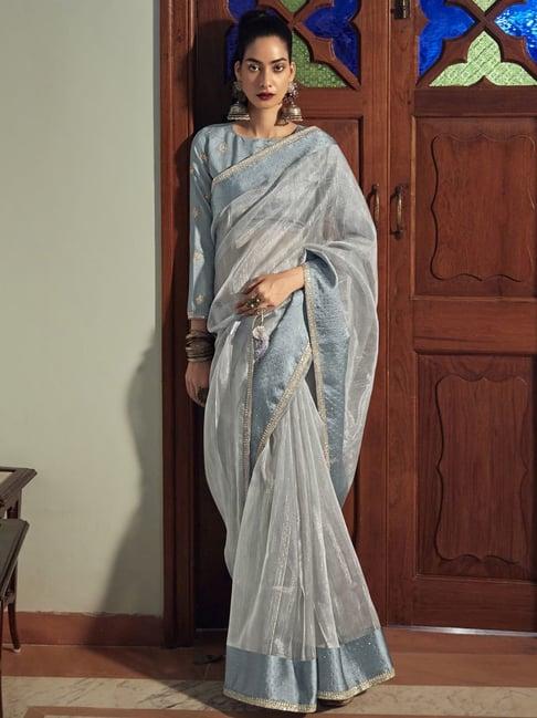 stylee lifestyle grey embellished saree with unstitched blouse