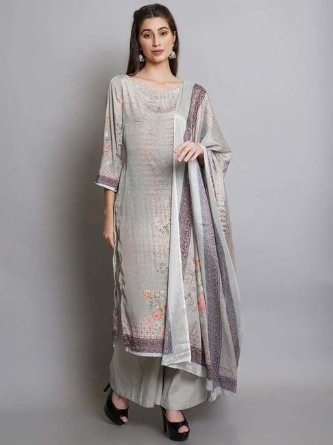 stylee lifestyle grey printed unstitched dress material