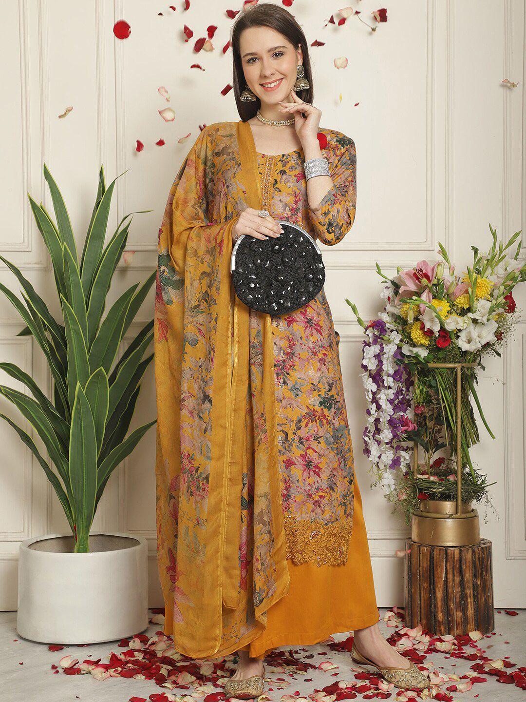 stylee lifestyle mustard printed unstitched dress material