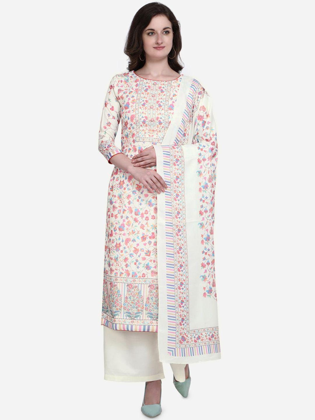 stylee lifestyle off-white & pink silk blend unstitched dress material