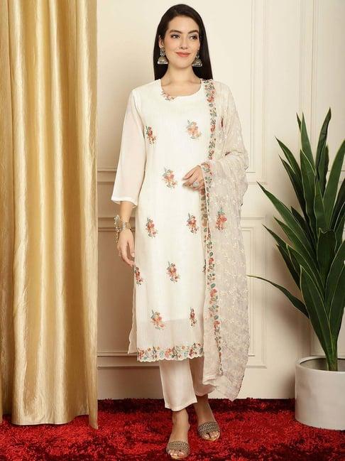 stylee lifestyle off-white embroidered unstitched dress material