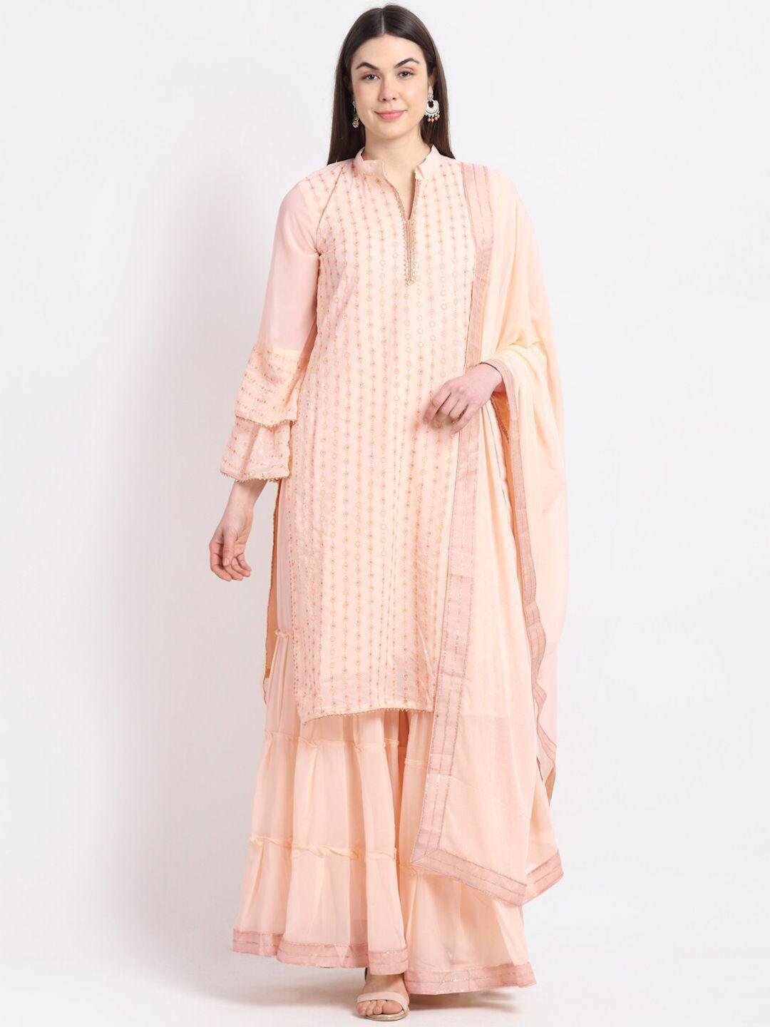 stylee lifestyle peach-coloured embroidered unstitched dress material