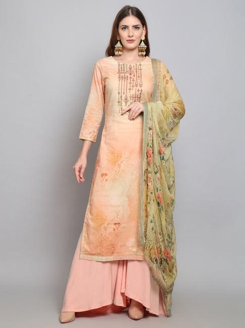 stylee lifestyle peach cotton embroidered unstitched dress material