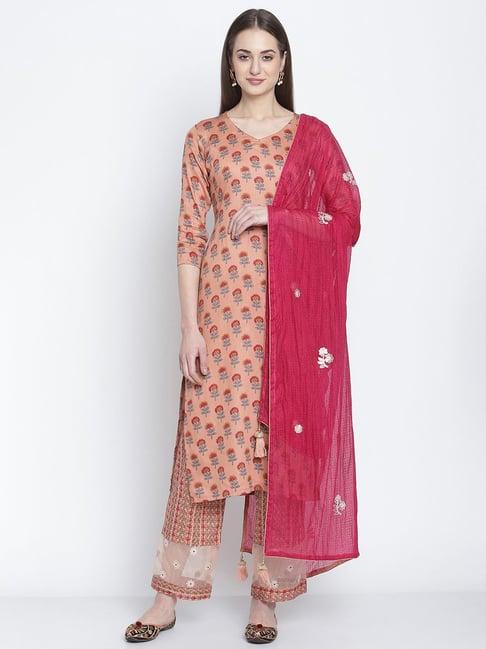 stylee lifestyle peach cotton printed unstitched dress material