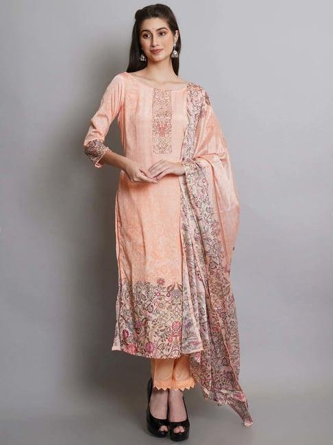 stylee lifestyle peach printed unstitched dress material