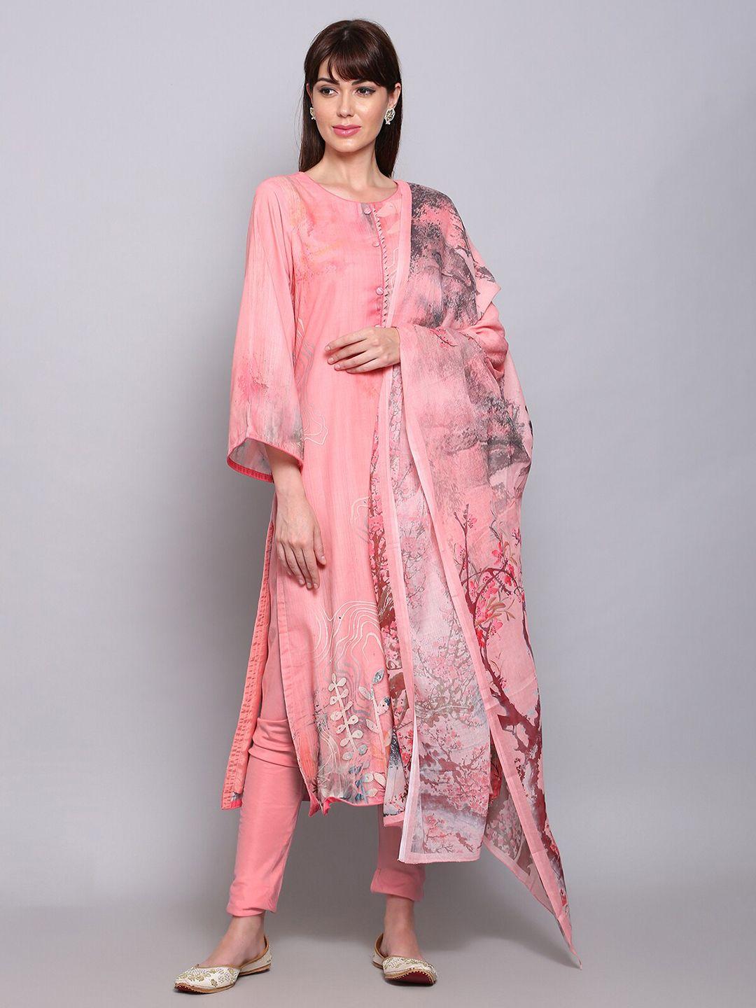 stylee lifestyle pink & grey digital printed unstitched dress material