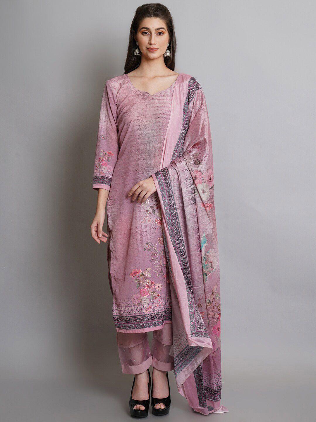 stylee lifestyle pink & grey printed unstitched dress material