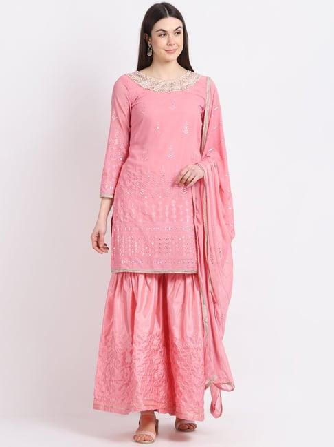 stylee lifestyle pink embellished unstitched dress material