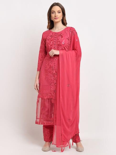 stylee lifestyle pink embroidered unstitched dress material