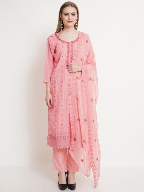 stylee lifestyle pink embroidered unstitched dress material