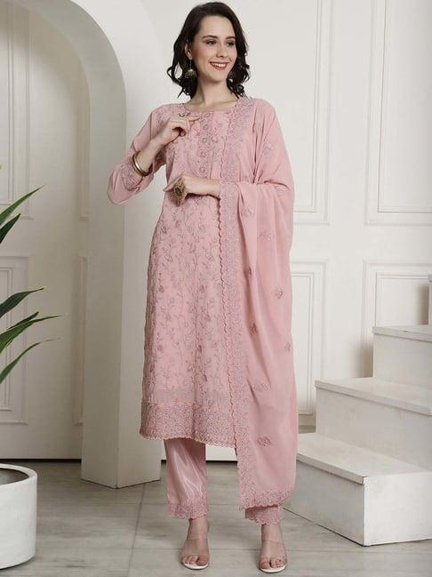 stylee lifestyle pink embroidered unstitched dress material