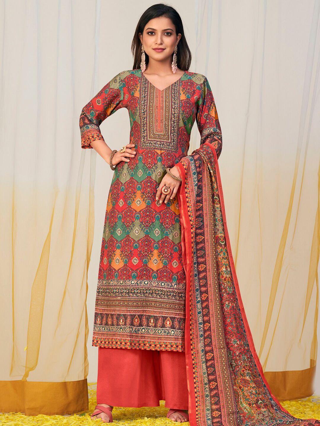 stylee lifestyle printed pure silk unstitched dress material