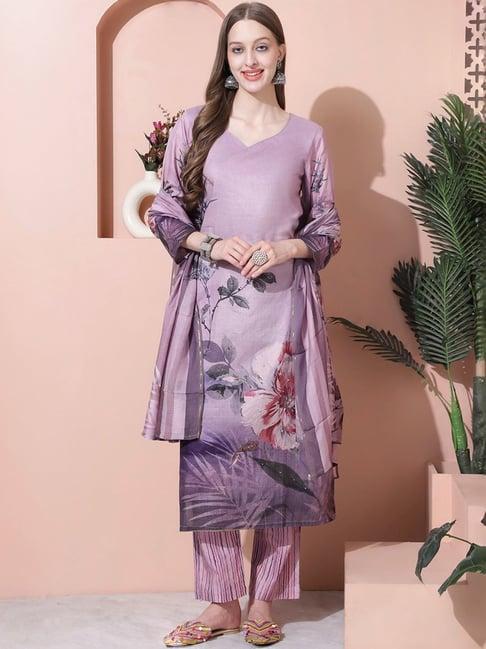 stylee lifestyle purple cotton floral print unstitched dress material