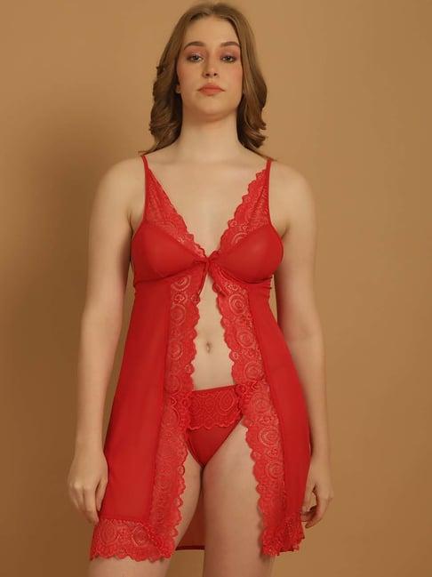 stylee lifestyle red lace work babydoll with brief