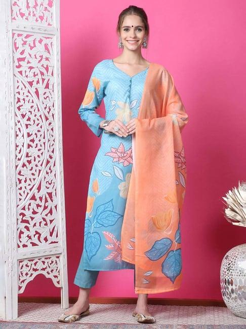 stylee lifestyle sky blue cotton printed unstitched dress material