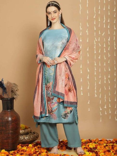 stylee lifestyle sky blue printed unstitched dress material