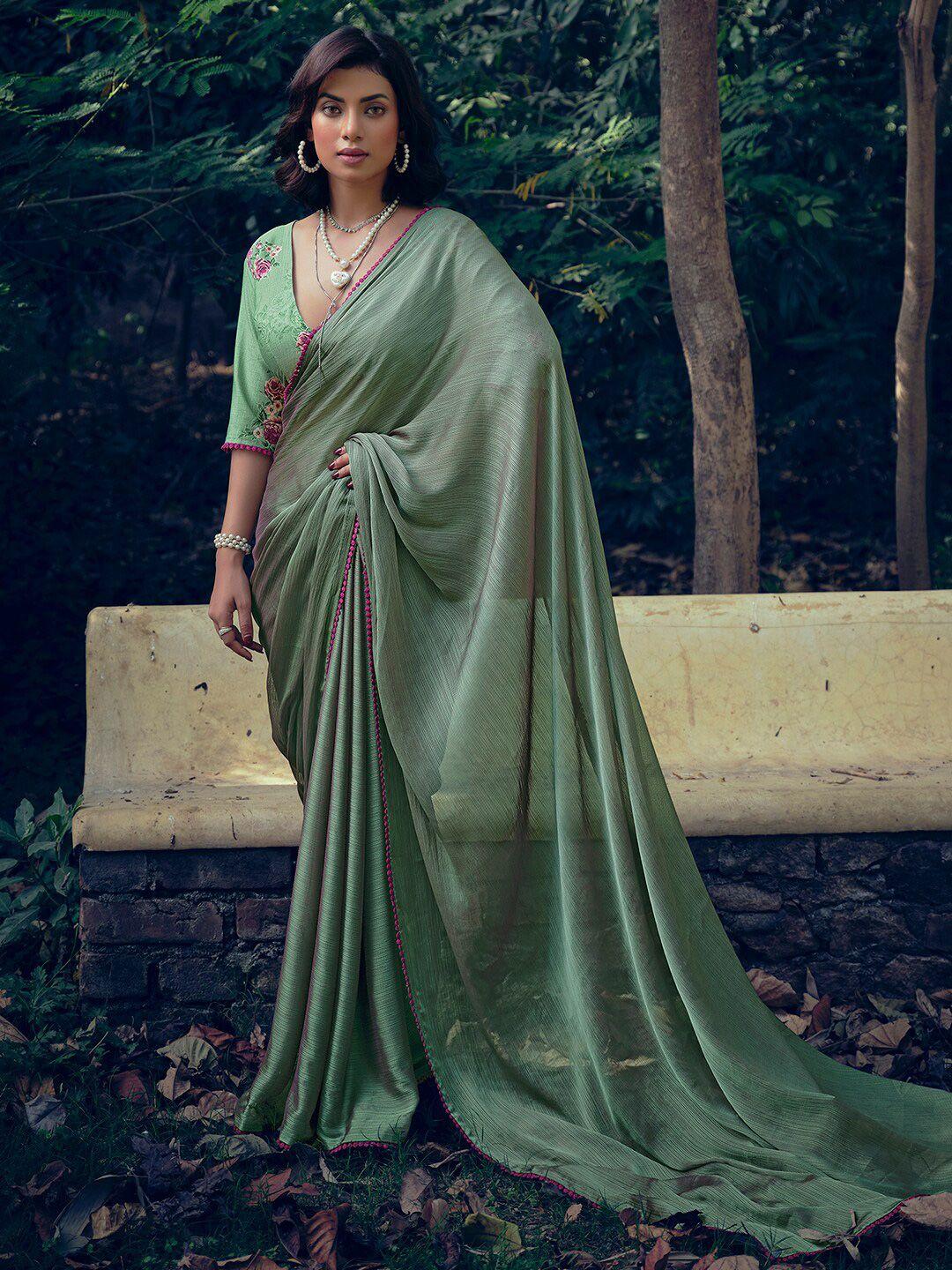 stylee lifestyle striped pompom detail saree