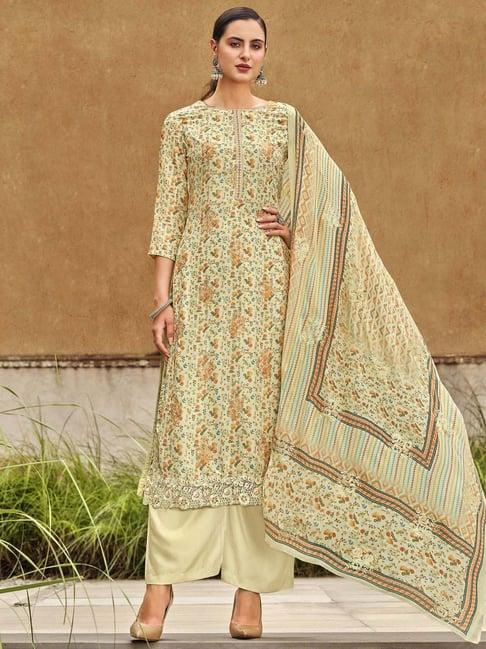 stylee lifestyle yellow printed unstitched dress material