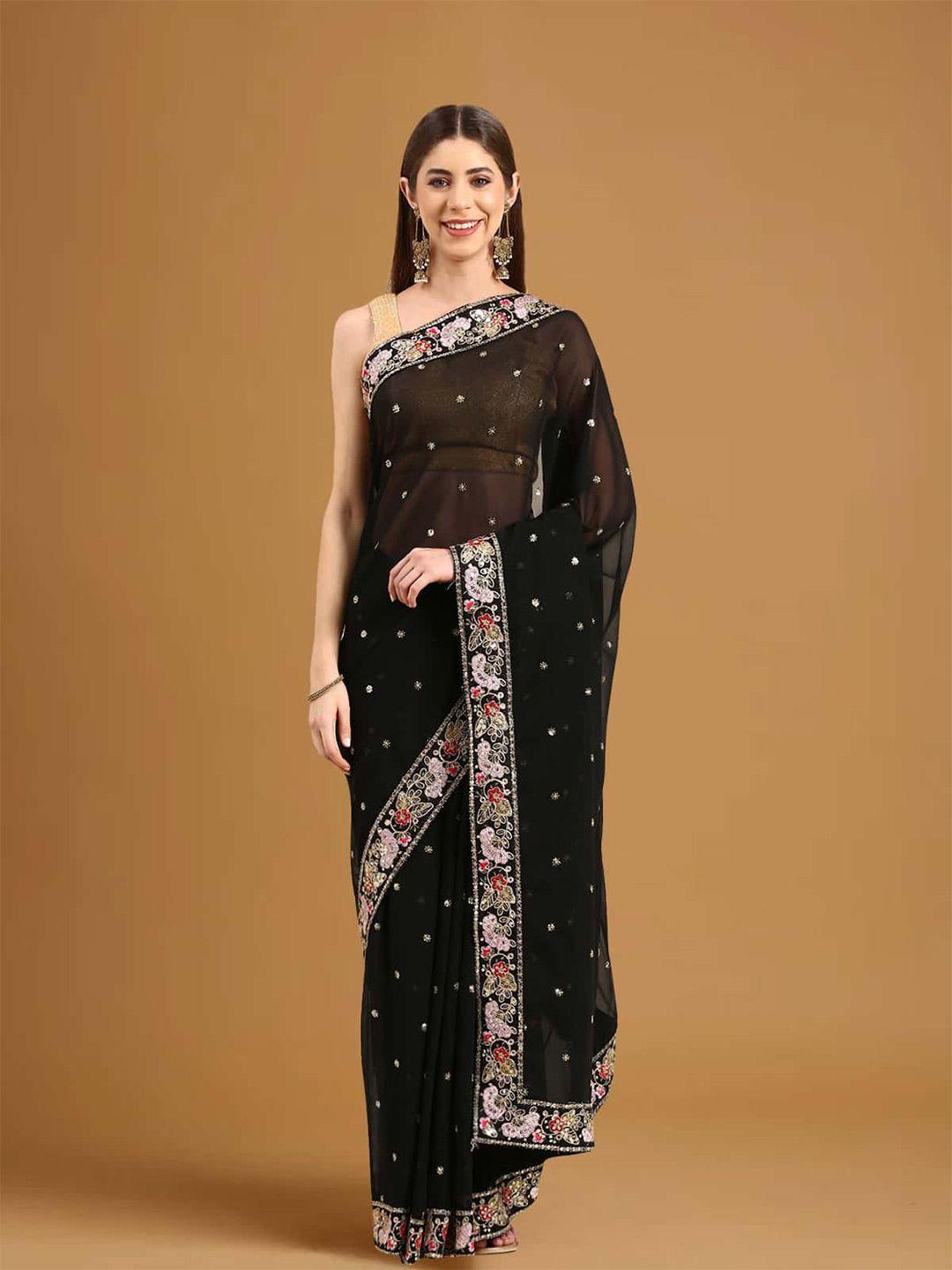 stylefables black poly georgette saree