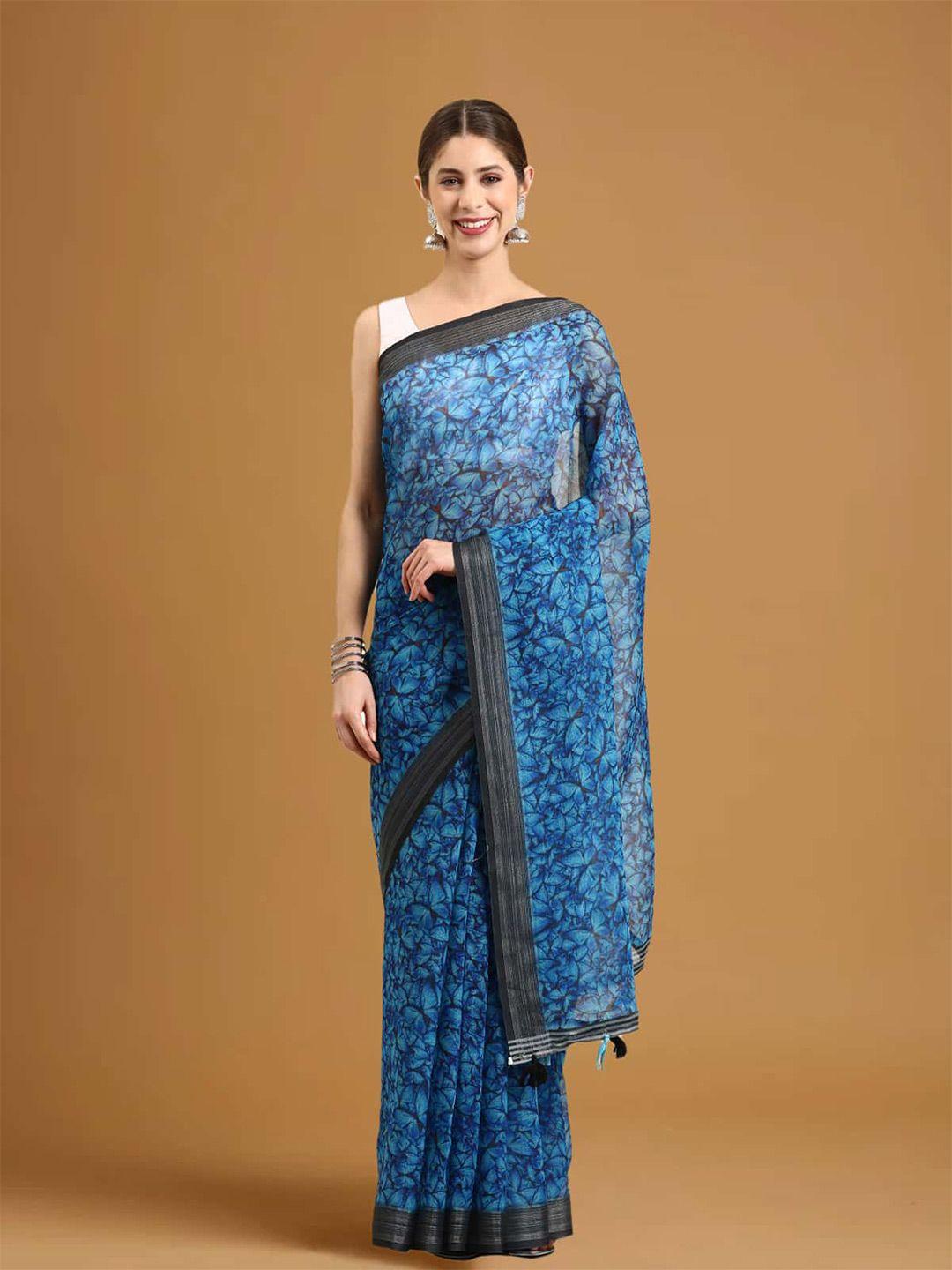 stylefables blue pure linen saree