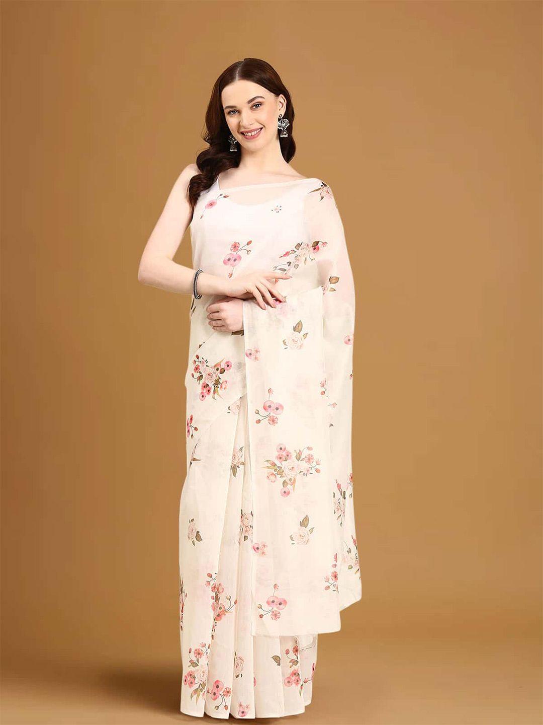 stylefables cream-coloured pure cotton saree