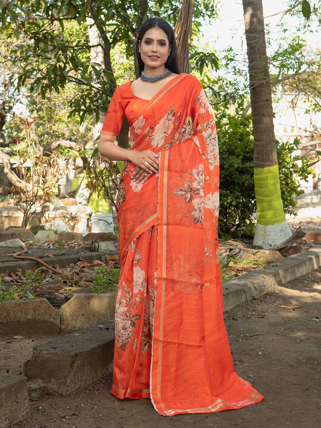 stylefables floral printed zari saree
