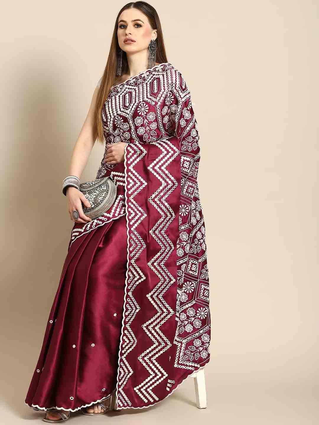 stylefables maroon poly georgette saree
