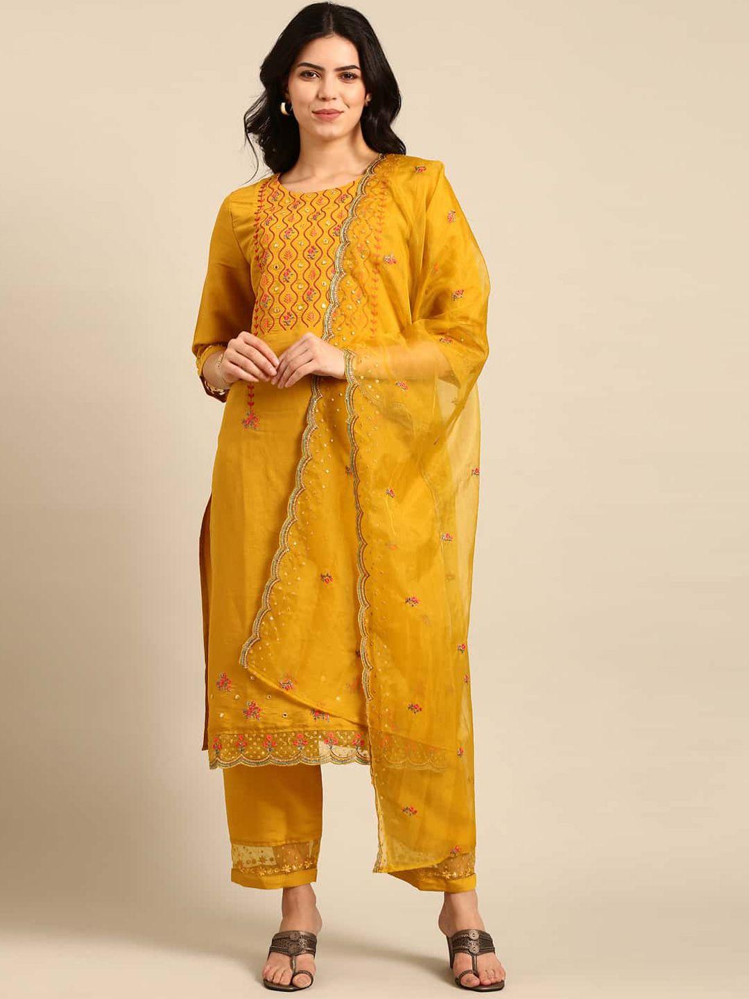 stylefables ethnic motifs embroidered regular mirror work kurta with trousers & dupatta