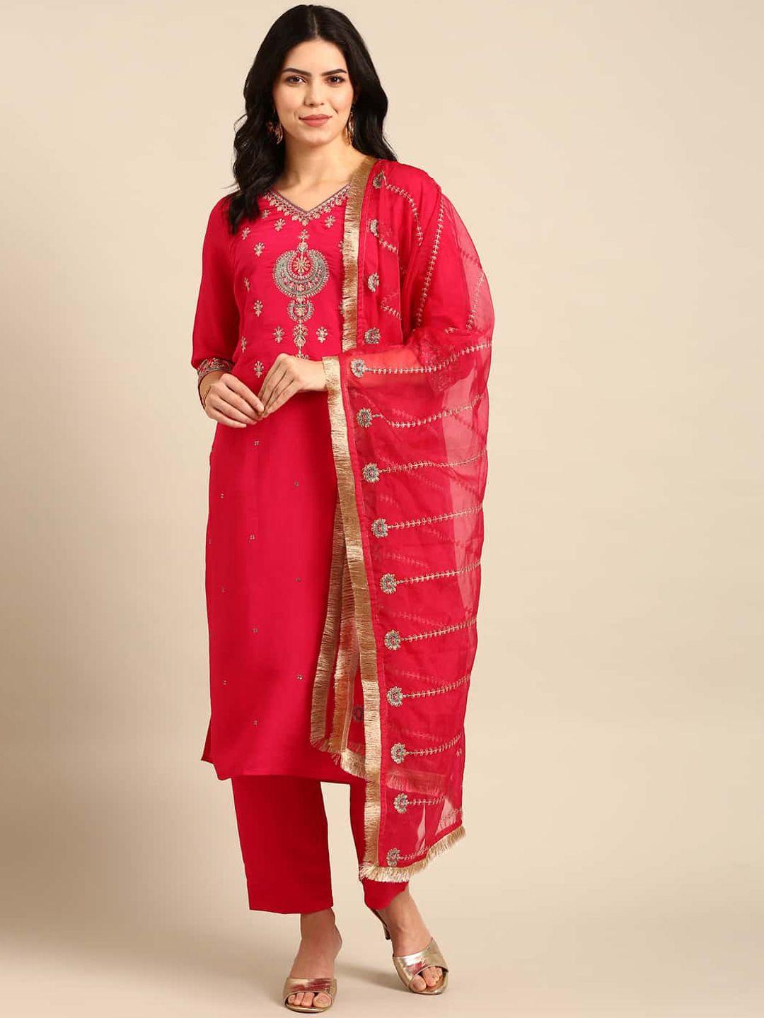 stylefables ethnic motifs embroidered regular thread work kurta with pyjamas & dupatta