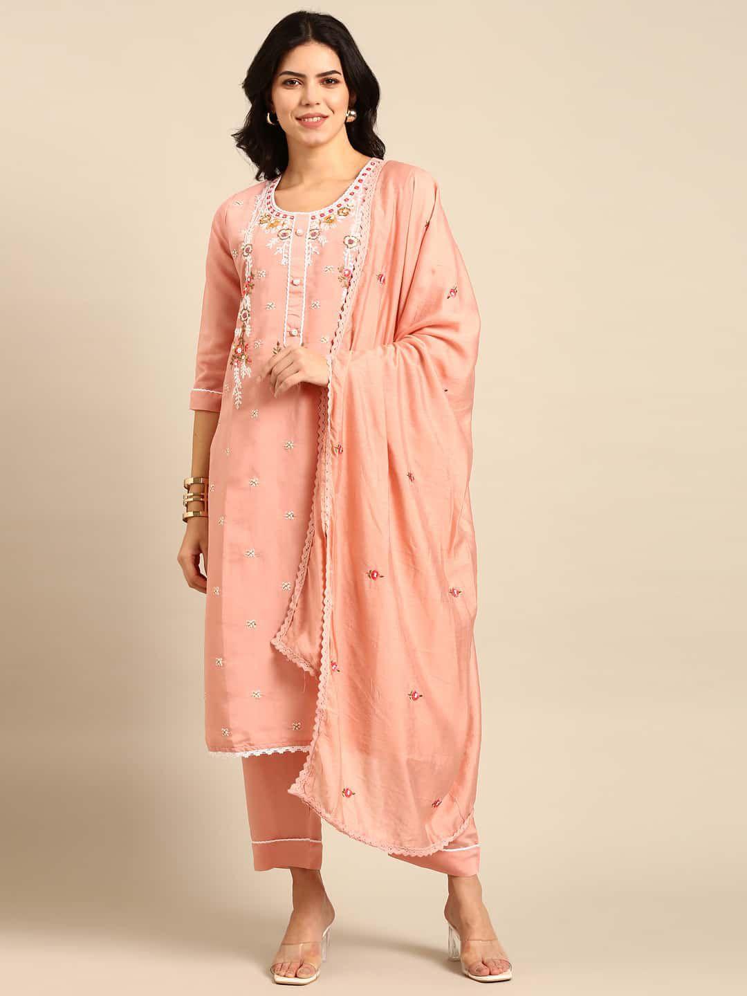 stylefables ethnic motifs embroidered regular thread work kurta with trousers & dupatta